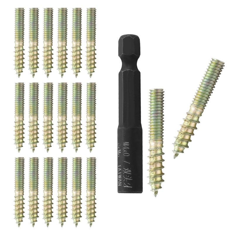 Hitefu 20PCS Hanger Bolts, M4 Double Ended Screws 1"(25mm) Length, M4 Dowel Screw for Wood Furniture, with (M4x0.7mm) Hanger Bolt Driver - Image 1